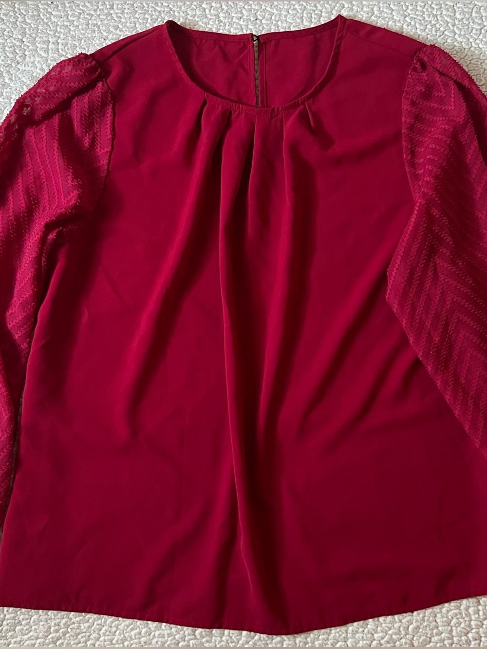 SHEIN Deep Red Long-Sleeve Lace Accent Blouse
